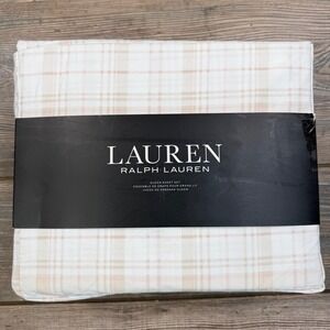 Ralph Lauren Queen Sheet Set 4pc Plaid Tan Pink White 100% Cotton New